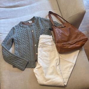 Abercrombie & Fitch Cable Knit Cardigan in Sage Green